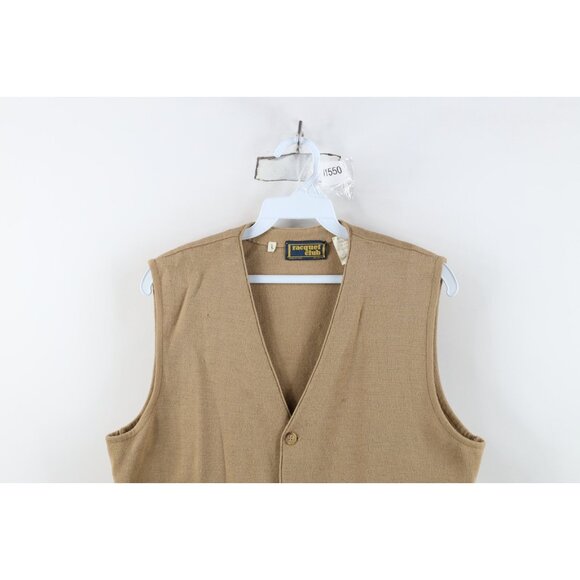 Vintage 70s Streetwear Mens Large Distressed Blank Wool Blend Knit Sweater Vest - Picture 2 of 14